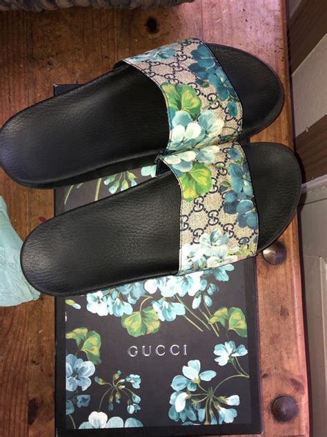 white and blue gucci slides|women's Gucci slides blue flowers.